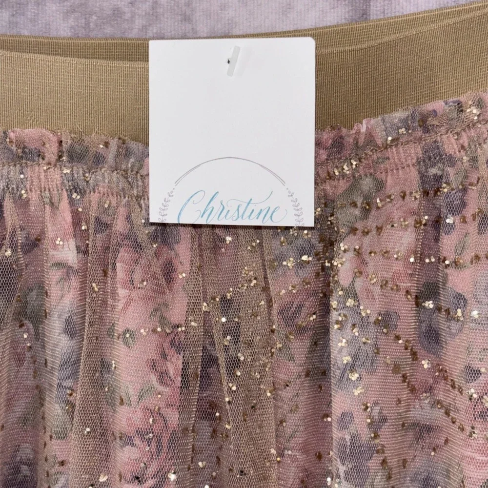 NWT Blue B Women M Pink Floral Fairy Ethereal Glitter Tulle Maxi Skirt - Picture 4 of 10